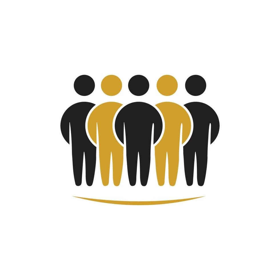 team logo icon illustration with silhouettes of five people representing teamwork and leadership vector